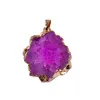 Pendant Necklaces 1pc Pure Gold Color Purple Rose Pink Blue Green Druzy Stone Slice Charms Jewelry Making Material For