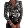 Camicette da donna Top a maniche lunghe con scollo a V Elegante felpa con stampa leopardata Camicetta elegante leopardata/tigre profonda per la primavera/autunno