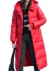 Women Down Parkas Long Hooded Woman Fashion Grube Bawełniane zimowe płaszcze swobodne eleganckie błyszczące solidne kurtki żeńskie ciepło warta 231017