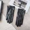 Classic Designer Leather Gloves Autumn Winter Black Sheepskin Mittens Womens Warm Plush Gloves Outdoor Driving Gloves