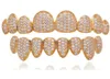 18-каратное золото Розовое золото Белое золото Vampire Grillz Iced Out Fang Grills Полный бриллиант Косплей Зубная крышка Стоматологический рот Брекеты для зубов Ornamen1540985