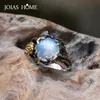 JoiasHome Anello da donna in argento sterling 925 vintage in oro rosa separazione albero foglia pietra di luna naturale gioielli in argento tailandese regalo2471