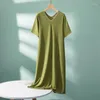 Kadın pijama 2023 Modal Çift V-Neck Nightdress Büyük Boyut Ev Giysesi Kısa Kollu Uzun Elbise Günlük Bayanlar Nightgowns