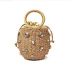 Bags andmade Rinestone Crystal Embellised Straw Bag Small Bucket Lady Travel Purses and andbagsqwertyui879