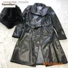 Cuir Femme Faux Cuir VmewSher hiver femmes veste en cuir grand col de fourrure nouvelle peluche doublé velours chaud mince ceinture longue en cuir manteau Fe vêtements d'extérieur M-4XL L231018