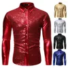 Chemises décontractées pour hommes Paillettes rouges Nightclub Robe Chemise Tuxedo 2023 Brillant Glitter Hommes Slim Fit Camisas Hombre Party Mariage