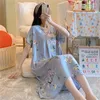 Vêtements de nuit pour femmes FDFKLAK Floral Print Nightgown Femmes Coton Sexy Night Robe à manches courtes Nightwear V-Col Design Nighty Home Vêtements