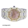 Audpi Watch Automatic Movement Mens Womens Watches Ladies Audpi Royal Oak 35MM 18K/Steel Pink Dial Diamond Watch 125 Ct HBAM