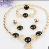 Cadeaux de mariage de conception ronde plaqué or 18 carats collier en cristal autrichien Bracelet bague boucles d'oreilles ensemble de bijoux pour femmes 236T