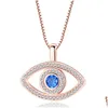 Pendant Necklaces Blue Evil Eye Pendant Necklace Luxury Crystal Cz Clavicle Sier Rose Gold Jewelry Third Zircon Fashion Birthday Jewel Dhfam