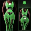 Sexy conjunto feminino bodysuit luminoso ver através oco para fora roupas líquidas lingerie exótica trajes de malha vestido roupa interior 231017