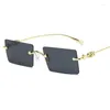 Solglasögon lyxiga Rimless Square Women Brand Designer Frameless Gradient Sun Glasses Fashion Vintage Metal Mirror Oculos