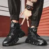 Boots Winter Plus Velvet Outdoor Increased Sports NonSlipThe Round Shape Shoes Men Leather Black High Gang Platform 231018