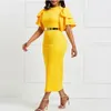 Elegant Dress Women For Wedding Party Wear Bodycon Ankle Length Solid Puff Sleeve Evening Night Dinner Vestidos Mujer 210510260w