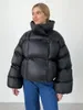 Damen Daunenparkas 2023 Winter-Baumwollmäntel, modisch, Streetwear, Stehkragen, einreihig, warme Steppjacken, mit Kapuze, dick, schwarz, 231018