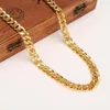 Klassiker fashionabla äkta 24k gula guld gf herrkvinna halsband armband smycken set fast trottoarkedja nötning resistent287z