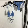 Kvinnor Sexig Bra Bikini Set Summer Vacation Thong SwimeWear Letter Print Two Piece Set Biquinis Designer Halter Backless Baddräkt