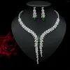 Chaînes 925 Silver Aiguille Mode Exagéré Zircon Ensemble Robe De Mariée Boucles D'oreilles Collier Soirée Pour Les Femmes