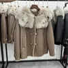 Cappotto da donna in pelliccia sintetica invernale da donna, vera pelle naturale di pecora merino, colletto della giacca in vera pelle, spesso, caldo, lusso, cappotti femminili 231017