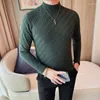 Męskie swetry jesienne zima długie rękaw w połowie golfowym dzianiny sweter men diamentowy Jacquard Slim Fit Casual Pullovers Dna koszula