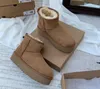 Mini botas de neve mulher plataforma bota quente inverno clássico camurça sapatos pele carneiro couro genuíno botas de pelúcia com pele