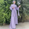 Abiti casual Abito da sera in raso con maniche a sbuffo vintage Abito da donna in raso musulmano Abiti islamici arabi Abaya caftano Dubai Abito lungo femminile