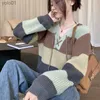 Suéteres femininos Biyaby Contraste Lace-Up V-Neck Sweater Senhoras Estilo Preppy Básico Manga Longa Pulôveres de Malha Mulheres 2023 Outono Solto KnitwearL231018