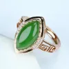 Cluster Rings Send Certificate Natural Hetian Jade 925 Sterling Silver Horse Eye Ring With Zircon Adjustable Women Green Nephrite Jades