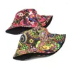 Bérets Mode Chapeau De Pêcheur Réversible Panama Seau Pour Femmes Hommes Rue Hip Hop Casquette Vintage Imprimé Casquette De Pêche