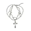 Choker Korean Fashion Punk Egirl Cross Charms Pendant Necklace For Women Cool Imitation Pearl Chain Heart Wedding Party Jewelry