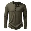 Heren T-shirts Katoenen Knoop Henley-hals Shirt Lange mouw Casual Effen kleur Mode 231018