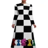 Vestidos casuais 2021 estilo europeu e americano saia longa feminino outono inverno em torno do pescoço de manga comprida impresso xadrez dress332n