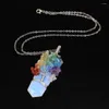 Pendant Necklaces Crystal Sword Natural Rose Quartz Amethyst Onyx Wire Wrapped 7 Chakra Stone Beads Chain Necklace Jewelry