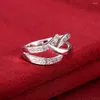 Anneaux de mariage couleur argent bague princesse style cubique zircone femmes dame bijoux fête de fiançailles cristal autrichien mignon