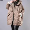 Donsparka's voor dames 2023 Warme bladerdeegjas Zakken Gewatteerd effen Koreaanse mode-jassen Oversized damesparka Winter halflange katoenen jas met capuchon 231017