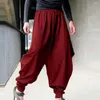Calças masculinas cor sólida estilo retro harem solto-fit calças de cintura elástica para casual streetwear homem