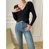 Women's Sweaters Brown Color Autumn Winter Fashion Women Sweater Full Sleeves V-Neck Slim Fit Lady Short Pullovers Jumpers Clothing