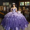 Roxo brilhante quinceanera vestidos 2024 rendas apliques contas mexicano doce 16 vestido de baile vestidos butantes 15 anos