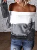 Femmes tricots t-shirts femmes hors épaule chandails à manches longues haut rayé bloc de couleur décontracté tricot pull pull pull large tunique hauts 231018