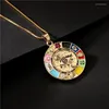 Pendant Necklaces Boho Drip Oil Zircon Eye Necklace Hamsa Hand Of Fatima Box Gold Four-Leaf Clover Coin Choker281Y