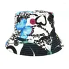 Bérets Mode Chapeau De Pêcheur Réversible Panama Seau Pour Femmes Hommes Rue Hip Hop Casquette Vintage Imprimé Casquette De Pêche