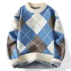 Men's Sweaters 2023 Winter Fashion Argyle Sweater Men Korean Streetwear High End Thick Warm Mens Casual Male Christmas Pullovers