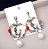 有名なgレターデザイナーdangle dangle earrings with crystal pearl big long earring luxury Jewelry for women red green greent Yellows Colorful Stone Earings Earringsギフト