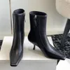 أحذية Toteme Leather zip Stiletto Heel Cheel Boots 6.5cm Midde-Goys Booties Histten Heels Buits Boots Womens