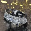 Merk band Luxe Diamanten Sleutelhangers Sieraden 925 Sterling Zilver Wit Clear Topaz CZ voor Vrouwen Bruiloft Vintage Ring207v