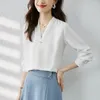 Kvinnor BLOUSES SPRING Autumn 2023 Korean Fashion V Neck Long Sleeve White Blouse Kvinna Satin Women S-XXL Loose Elegant Tops