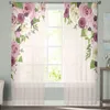 Cortina rosa flor transparente para sala de estar decoração janela cortina para quarto cozinha tule voile organza 231018