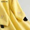 Misto lana da donna giallo solido lana spessa manica lunga vita alta con bottoni cintura giacca cappotto moda coreana inverno 231018