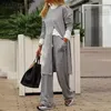 Frauen Trainingsanzüge Zwei Stück Set Frauen Outfit 2023 Herbst Solide Rundhals Langarm Schlitz Casual Hose Sets Für 2 stück Kleidung 231018