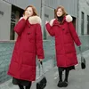 Women's Down Women Winter X-Long Hooded Faux Fur Collar Big Pocket Horn Button Coat Lady Puffer Jacket Cotton Padded Parkas Outwear Overcoat